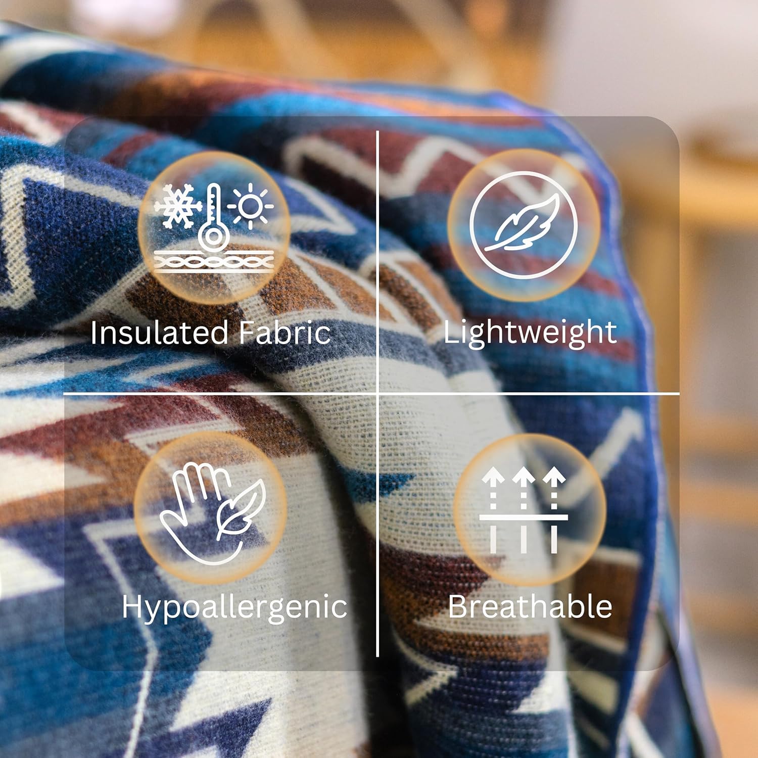 Alpaca Wool Throw Blanket,Queen Size Native Design Wool Blanket, Throw Aztec Pattern Alpaca Wool Throw Blanket (Blue, Queen 93" x 82") - Image 2