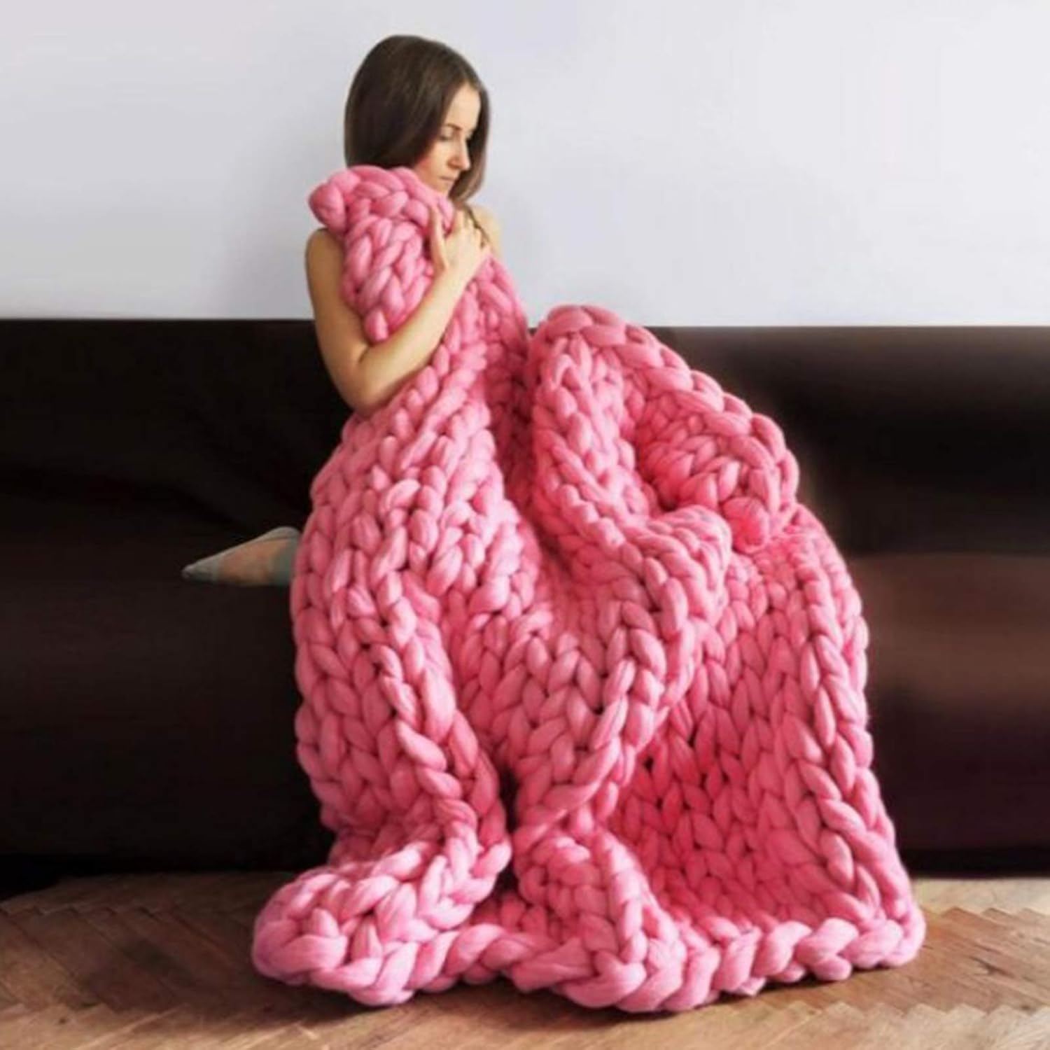 Coarse Knitted Chunky Blanket,Large Arm Throw Blanket for Sofa,Beautiful Home Decor-Handwoven-Warm Comfortable and Breathable-Modern Bedding,for Bedroom Decor Pet Bed Chair Mat