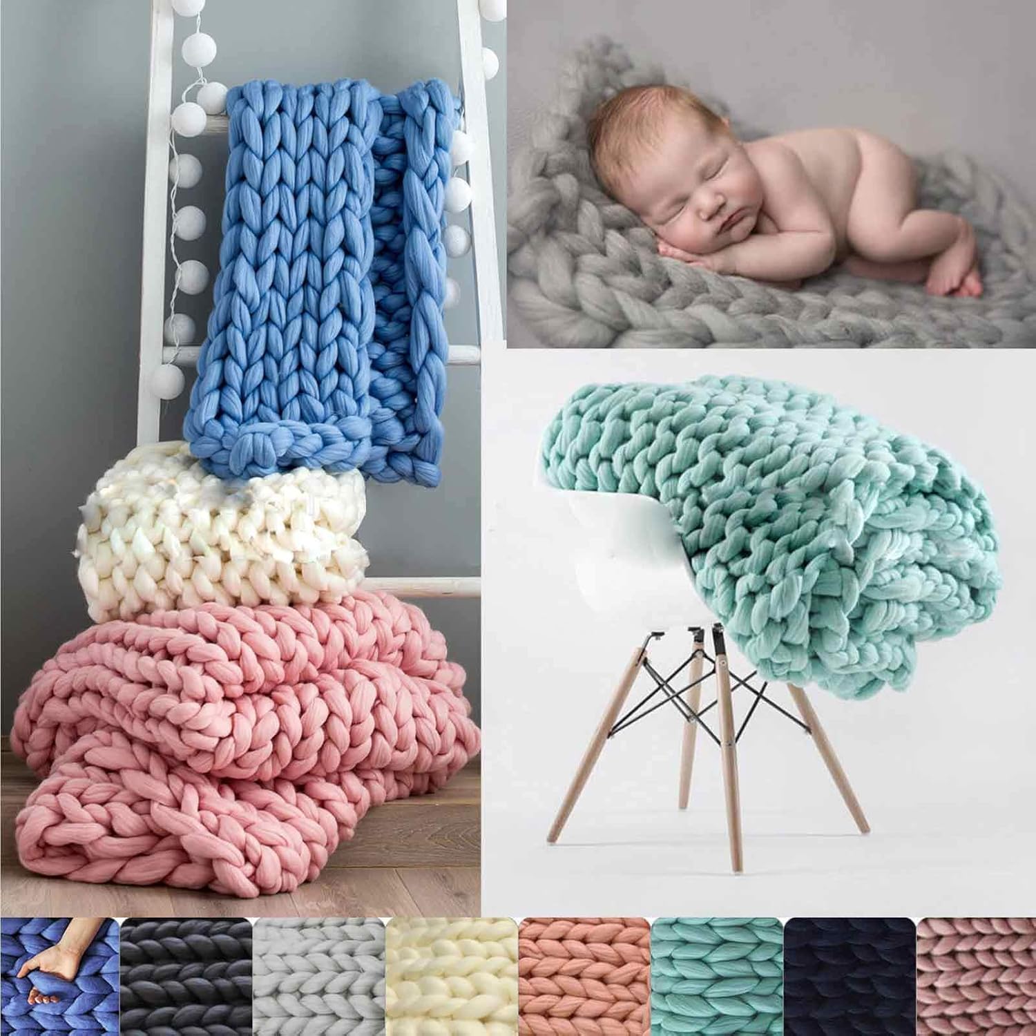 Coarse Knitted Chunky Blanket,Large Arm Throw Blanket for Sofa,Beautiful Home Decor-Handwoven-Warm Comfortable and Breathable-Modern Bedding,for Bedroom Decor Pet Bed Chair Mat - Image 2