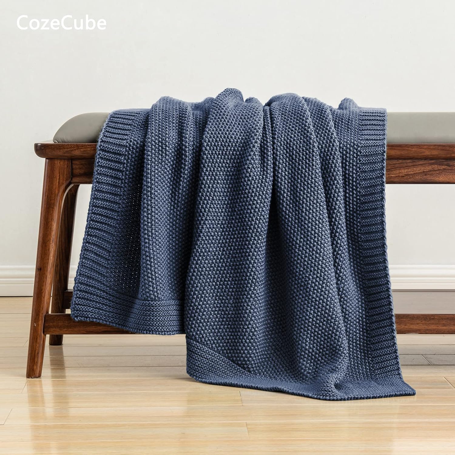 CozeCube Blue Throw Blanket for Couch, Soft Cozy Cable Knit Throw for Bed Sofa Living Room, Lightweight Warm Decorative Farmhouse Christmas Blanket, 50"x60", Dusty Blue - Image 4