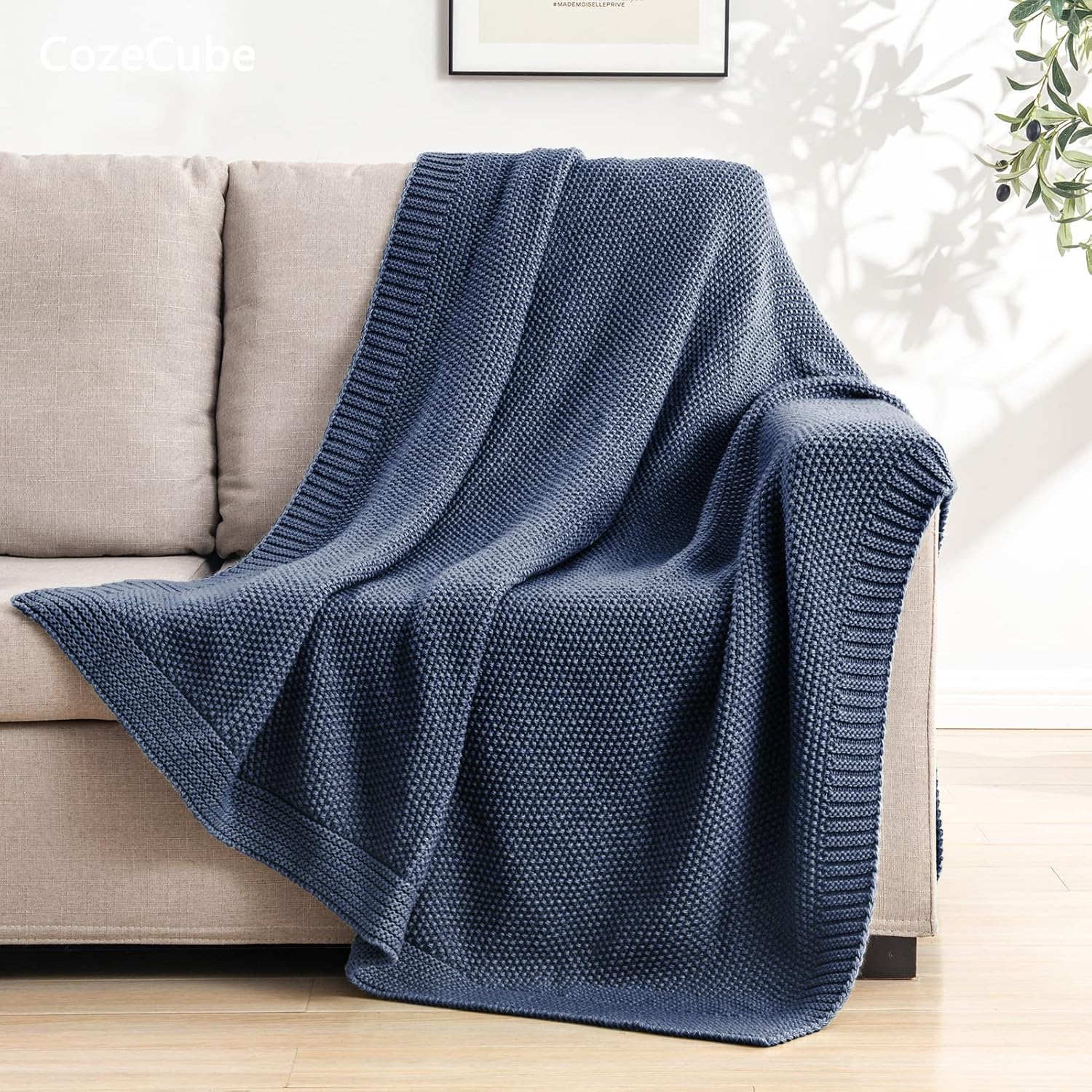 CozeCube Blue Throw Blanket for Couch, Soft Cozy Cable Knit Throw for Bed Sofa Living Room, Lightweight Warm Decorative Farmhouse Christmas Blanket, 50"x60", Dusty Blue - Image 3
