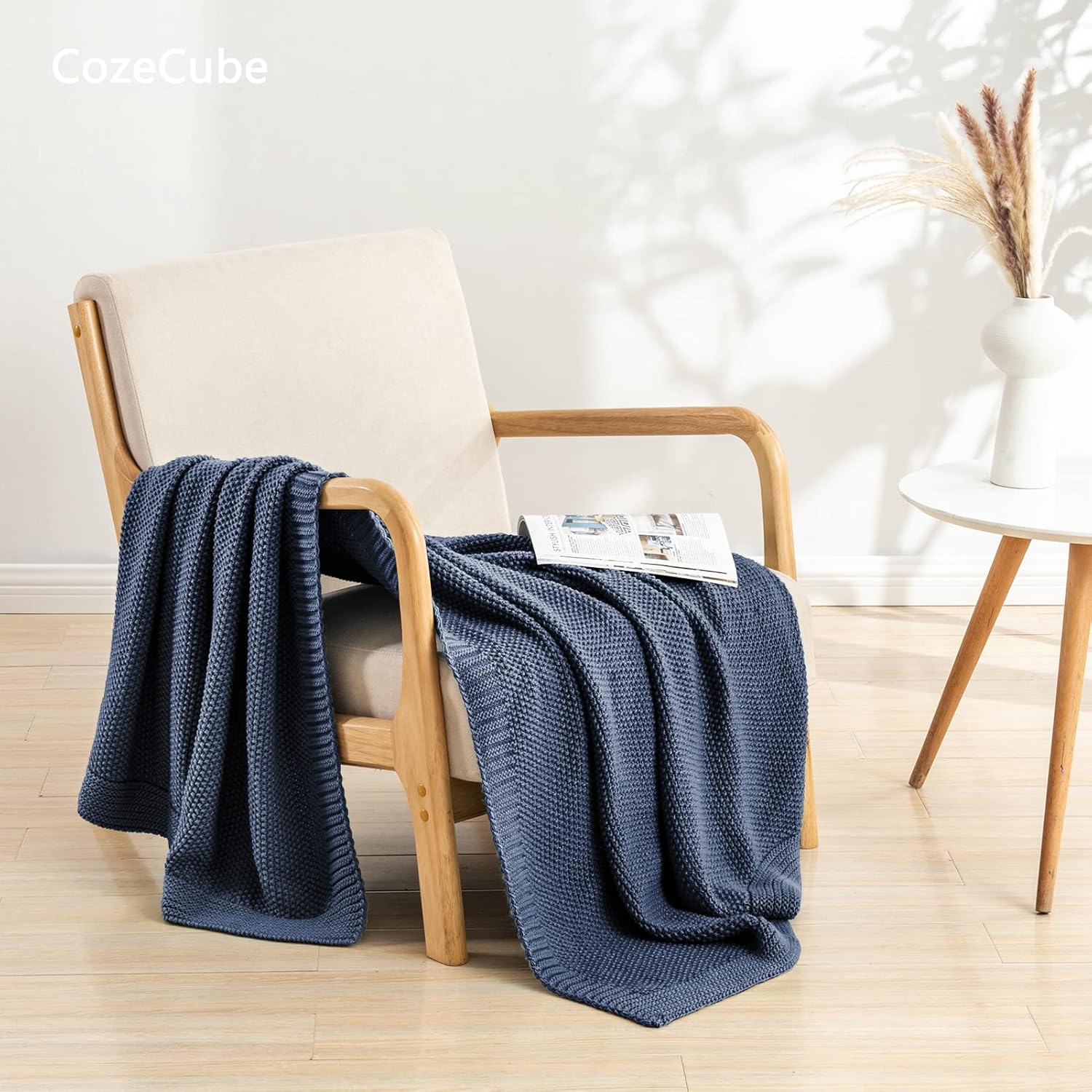 CozeCube Blue Throw Blanket for Couch, Soft Cozy Cable Knit Throw for Bed Sofa Living Room, Lightweight Warm Decorative Farmhouse Christmas Blanket, 50"x60", Dusty Blue - Image 2