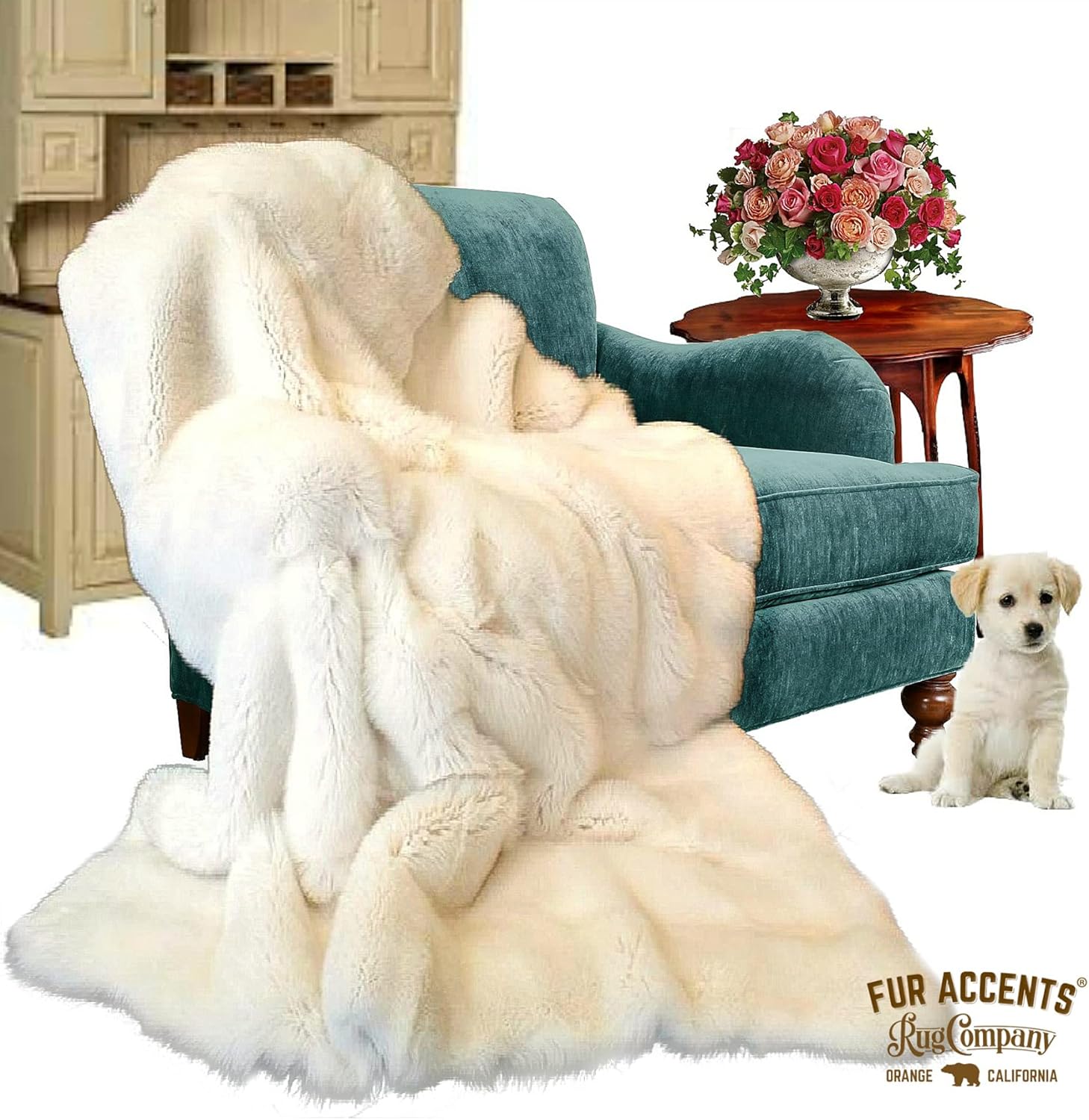 Fur Accents Faux Fur, Bunny Rabbit Throw Blanket with Velvety Soft Minky Cuddle Lining, Bedspread, Throw, Comforter, Hand Made to Order USA (King Size, Pink) - Image 6