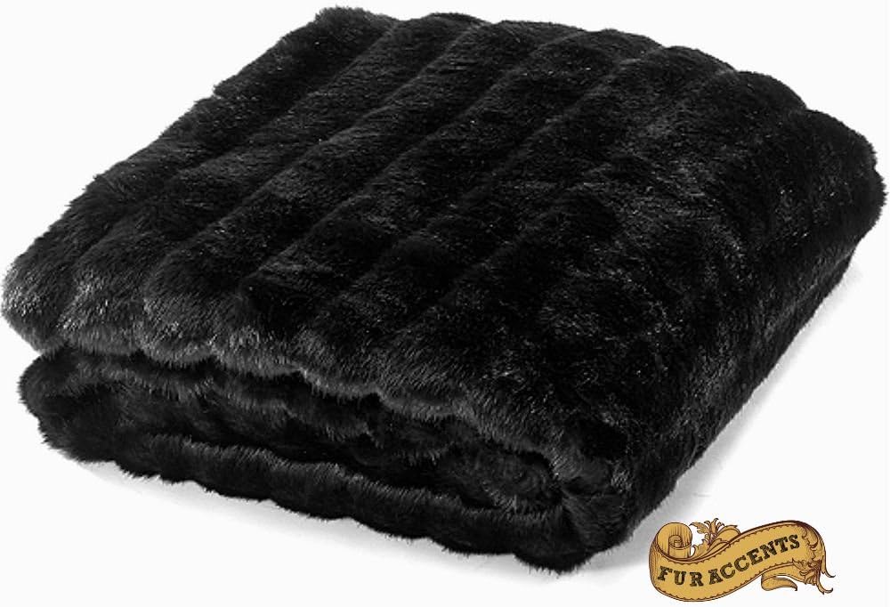 Fur Accents Luxury Faux Fur Minky Channel Mink Throw Blanket\/Plush Soft Bedding (5'x8', White) - Image 4