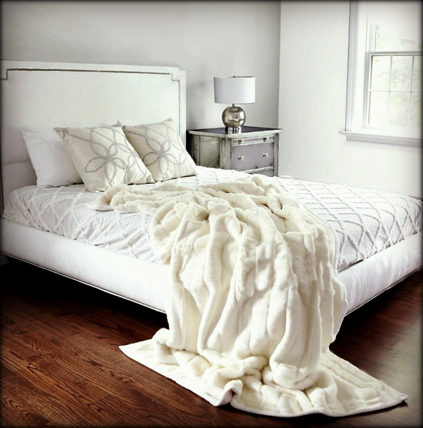 Fur Accents Luxury Faux Fur Minky Channel Mink Throw Blanket\/Plush Soft Bedding (5'x8', White) - Image 5