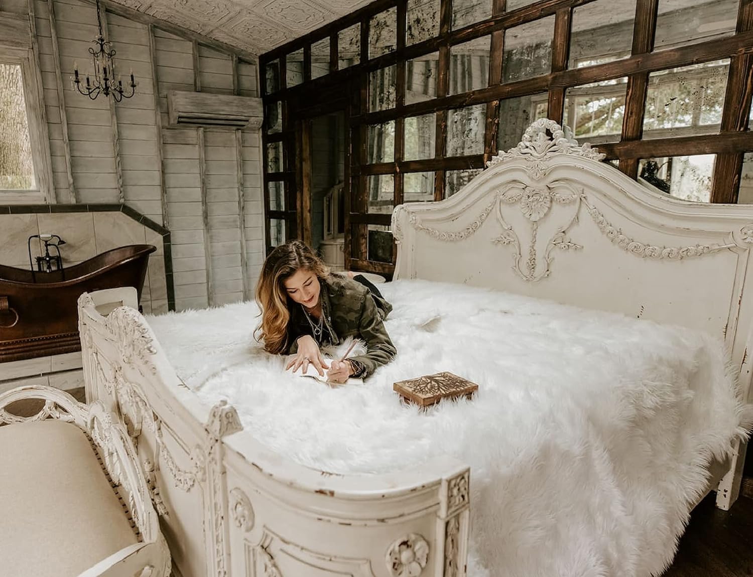 Fur Accents Shag Faux Fur, White Shaggy Throw Blanket or Bedspread with Soft Minky Cuddle Lining, Comforter, Hand Made to Order USA (King Size, Brown)