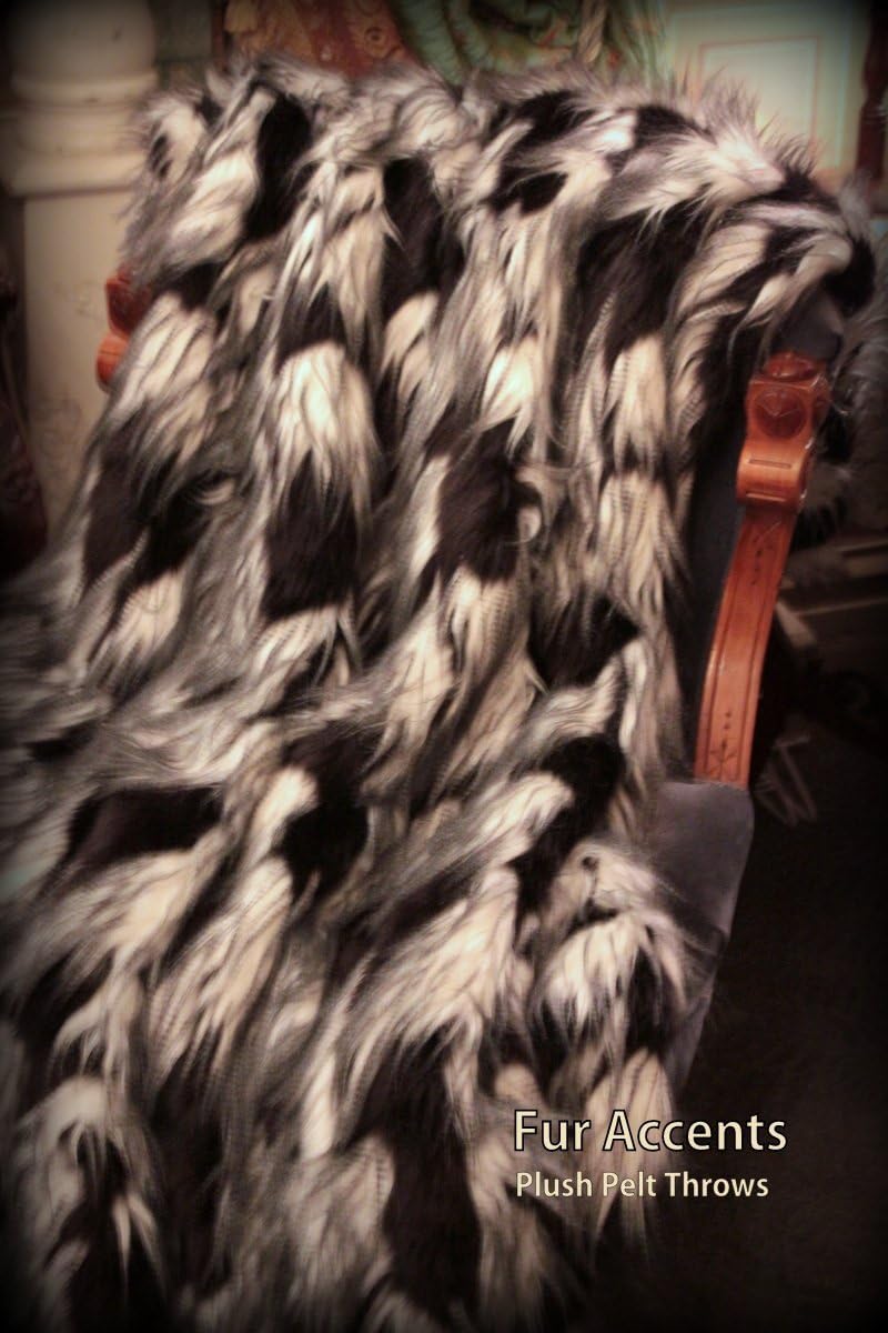 Fur Accents Throw Blanket/Coverlet/Black and White Feathery Luxury Faux Fur / 5'x6' - Image 4