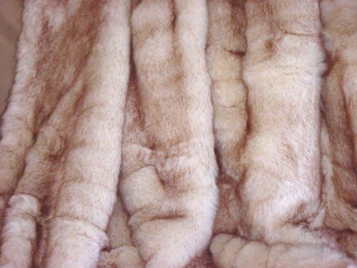 Fur Accents Throw Blanket/White Arctic Fox (Fake) Faux Fur, Brown-Tipped with Minky Fur Lining, 5'x6'