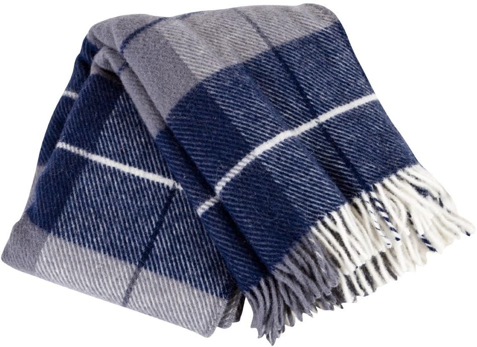 ICEWEAR Ylur 100% Wool Plaid Knit Design Outdoor Throw Blanket Grey - Image 4