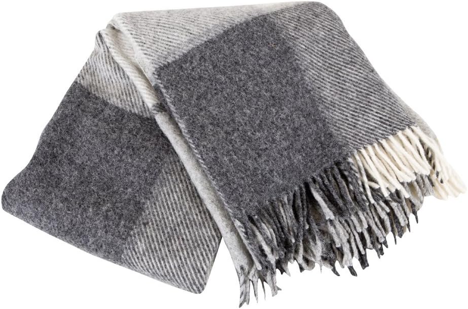 ICEWEAR Ylur 100% Wool Plaid Knit Design Outdoor Throw Blanket Grey - Image 6