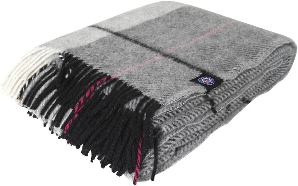 ICEWEAR Ylur 100% Wool Plaid Knit Design Outdoor Throw Blanket Grey