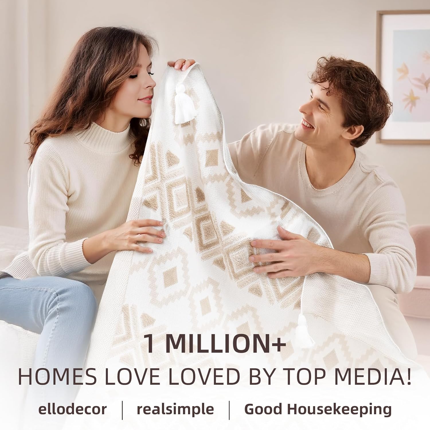 Larexius Boho Chunky Knit Throw Blanket \u2013 51"x67" Cozy & Lightweight (2.09lb) | Perfect for Sofa, Camping & WFH | Stylish Home Decor, Machine Washable & Ideal Gift for Women (Cream, Embroidery) - Image 7