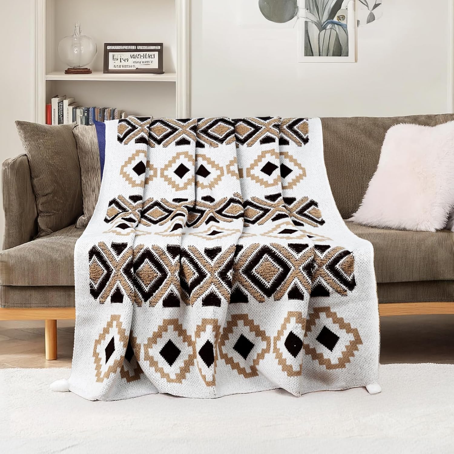 Larexius Boho Chunky Knit Throw Blanket \u2013 51"x67" Cozy & Lightweight (2.09lb) | Perfect for Sofa, Camping & WFH | Stylish Home Decor, Machine Washable & Ideal Gift for Women (Cream, Embroidery) - Image 9
