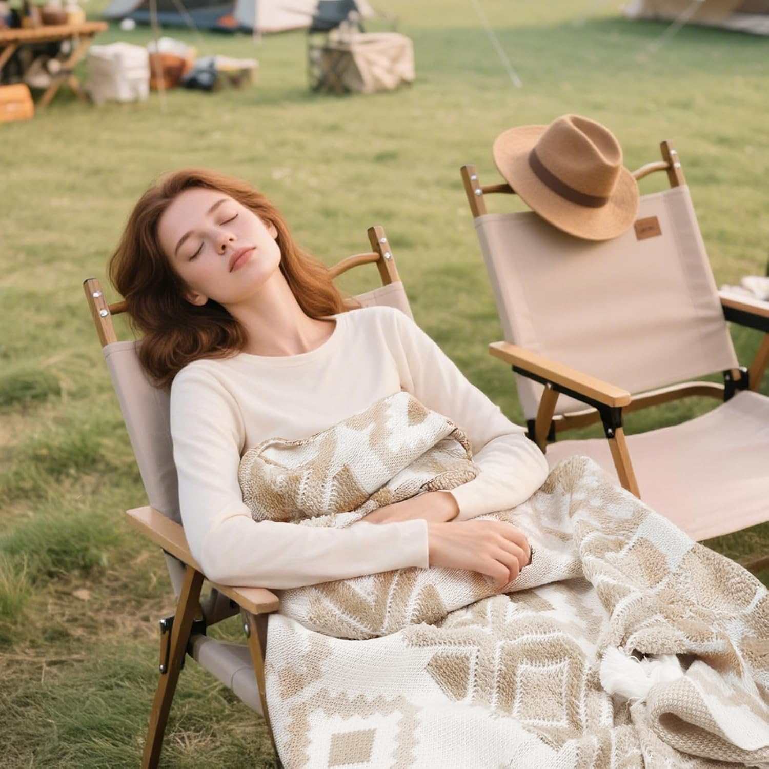 Larexius Boho Chunky Knit Throw Blanket \u2013 51"x67" Cozy & Lightweight (2.09lb) | Perfect for Sofa, Camping & WFH | Stylish Home Decor, Machine Washable & Ideal Gift for Women (Cream, Embroidery) - Image 8