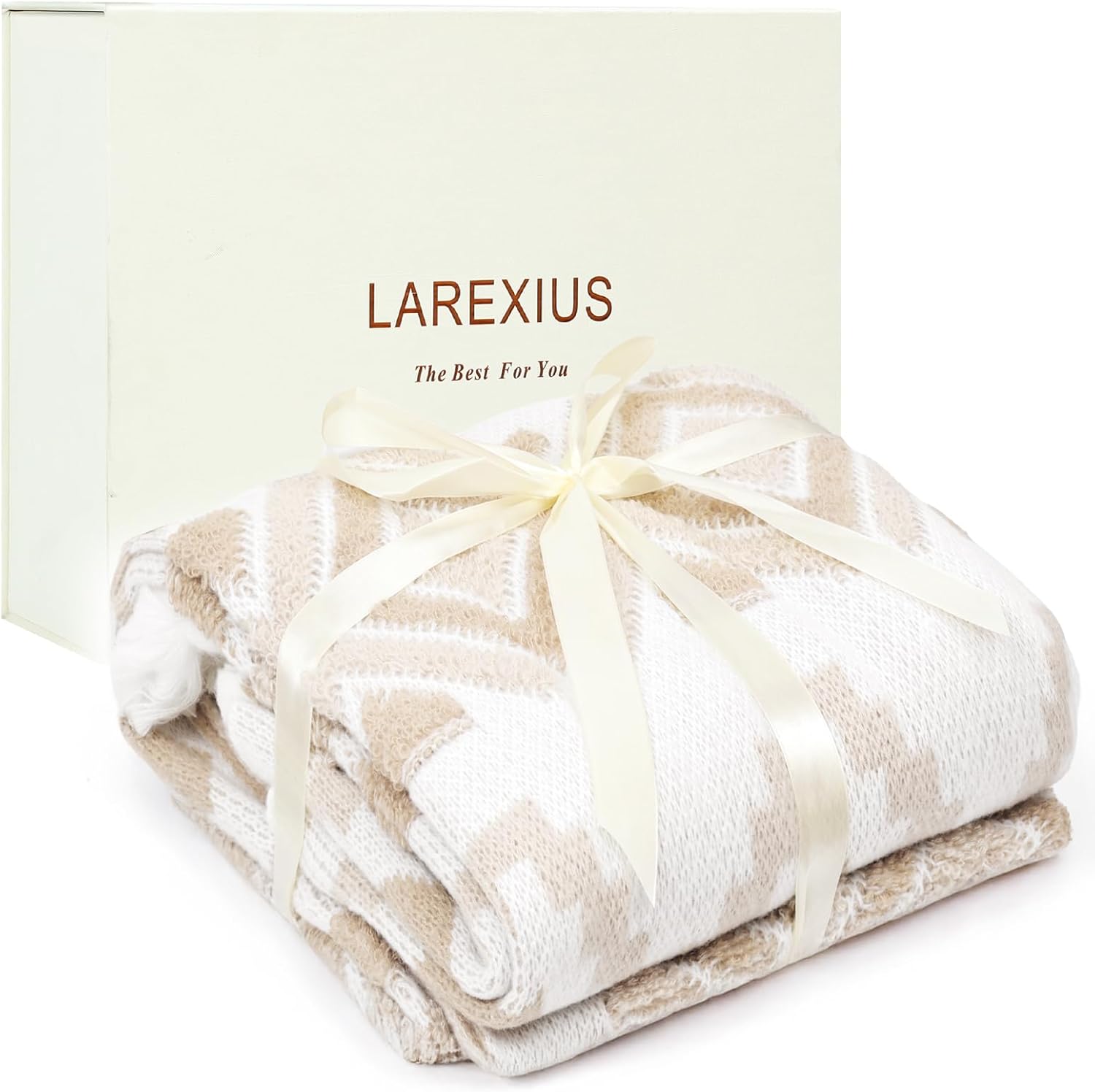 Larexius Boho Chunky Knit Throw Blanket \u2013 51"x67" Cozy & Lightweight (2.09lb) | Perfect for Sofa, Camping & WFH | Stylish Home Decor, Machine Washable & Ideal Gift for Women (Cream, Embroidery) - Image 2