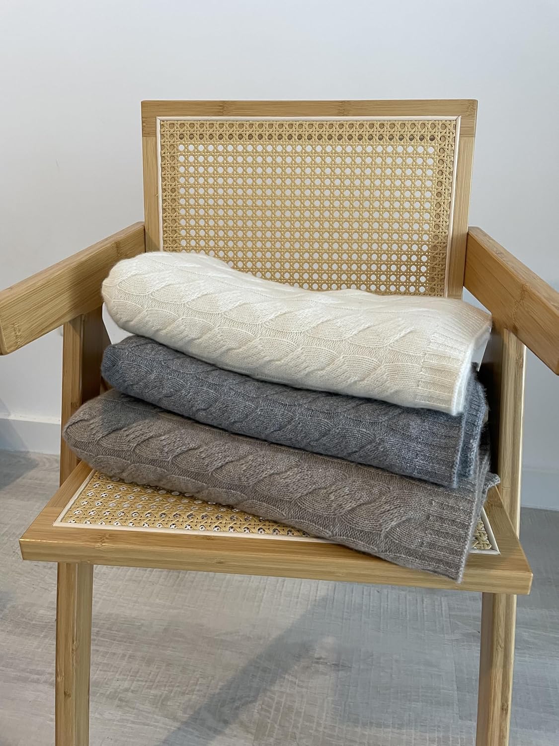 Luxurious 100% Cashmere Cable Knit Throw Blanket \u2013 Ultra-Soft, Warm, and Elegant \u2013 Available in Neutral Tones (Cream) - Image 8