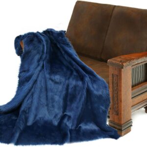 Plush Faux Fur - Throw Blanket - Fashion Fur - King Size Navy Blue Bedspread - Shaggy - Shag - Fur Accents (King, Navy Blue)