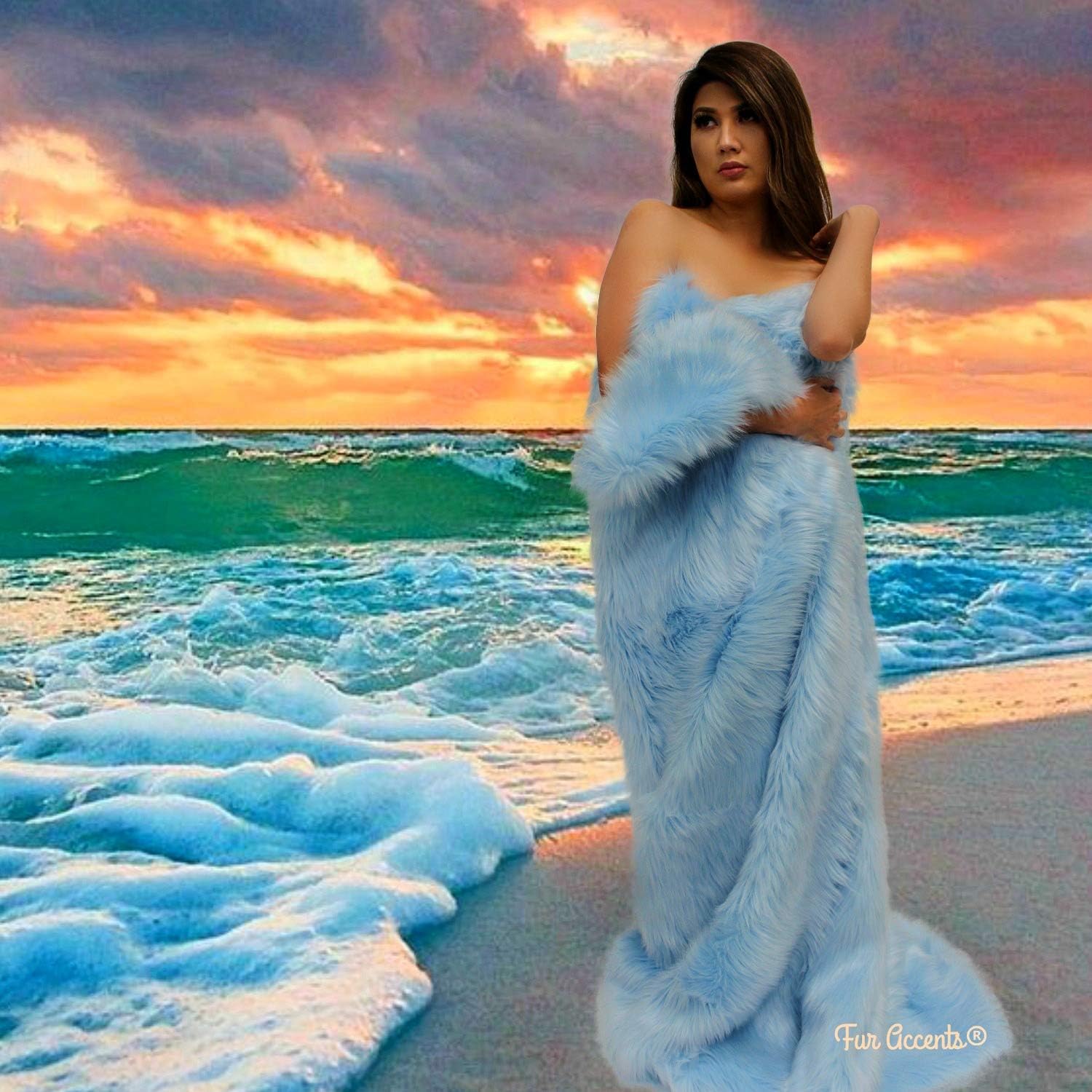 Plush Faux Fur - Throw Blanket - Fashion Fur - Light Blue Twin Bedspread - Shaggy - Shag - Fur Accents (Twin, Light Blue)