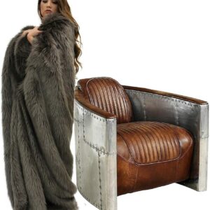 Plush Faux Fur - Throw Blanket - Fashion Fur - Pewter Gray Queen Bedspread - Shaggy - Shag - Fur Accents (Queen, Pewter)