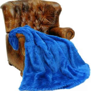 Plush Faux Fur - Throw Blanket - Fashion Fur - Royal Blue Shag King Bedspread Comforter - Shaggy - Shag - Fur Accents (King, Royal Blue)