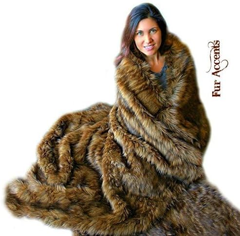 Premium Quality Faux Fur Medium Brown Wolf - Spotted Lynx - Faux Fur Throw Blanket - Luxuriously Thick and Soft - Minky Cuddle Fur Lining (King Duvet) - Image 3