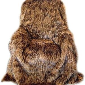 Premium Quality Faux Fur Medium Brown Wolf - Spotted Lynx - Faux Fur Throw Blanket - Luxuriously Thick and Soft - Minky Cuddle Fur Lining (King Duvet)