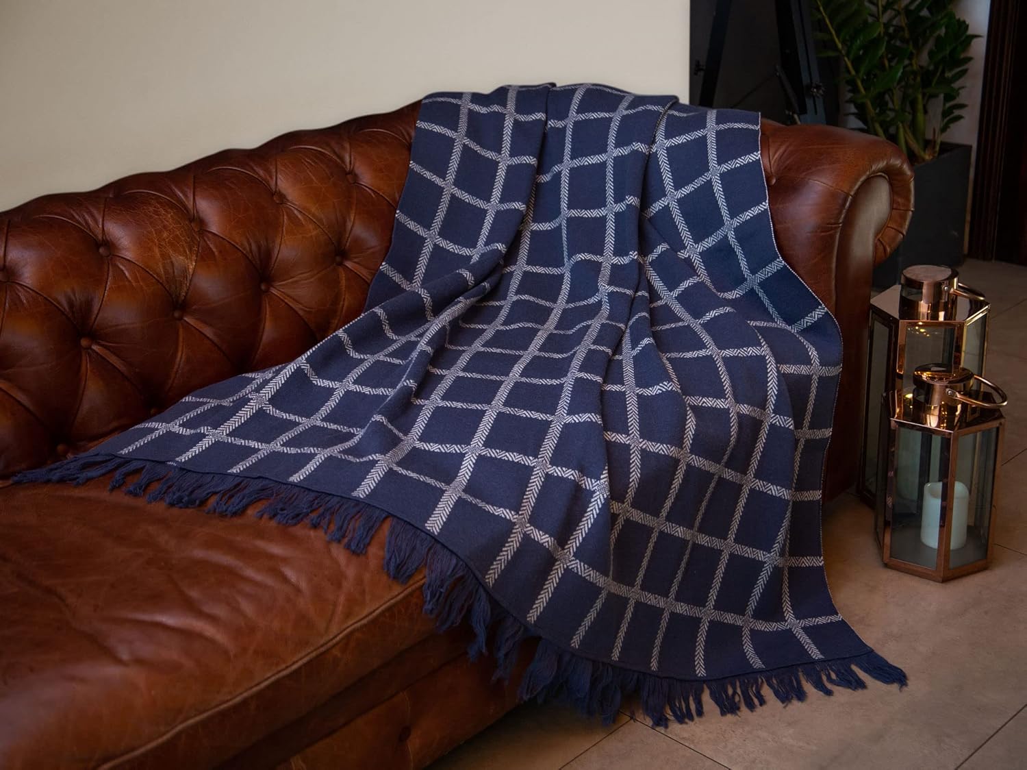 SAOL Merino Wool Throw Blanket 75" by 57" Oxford Blue i##e##s: Made in Ireland ^^ Irish ^^ Washable ^^ Knit Blanket :i##e##s - Image 4