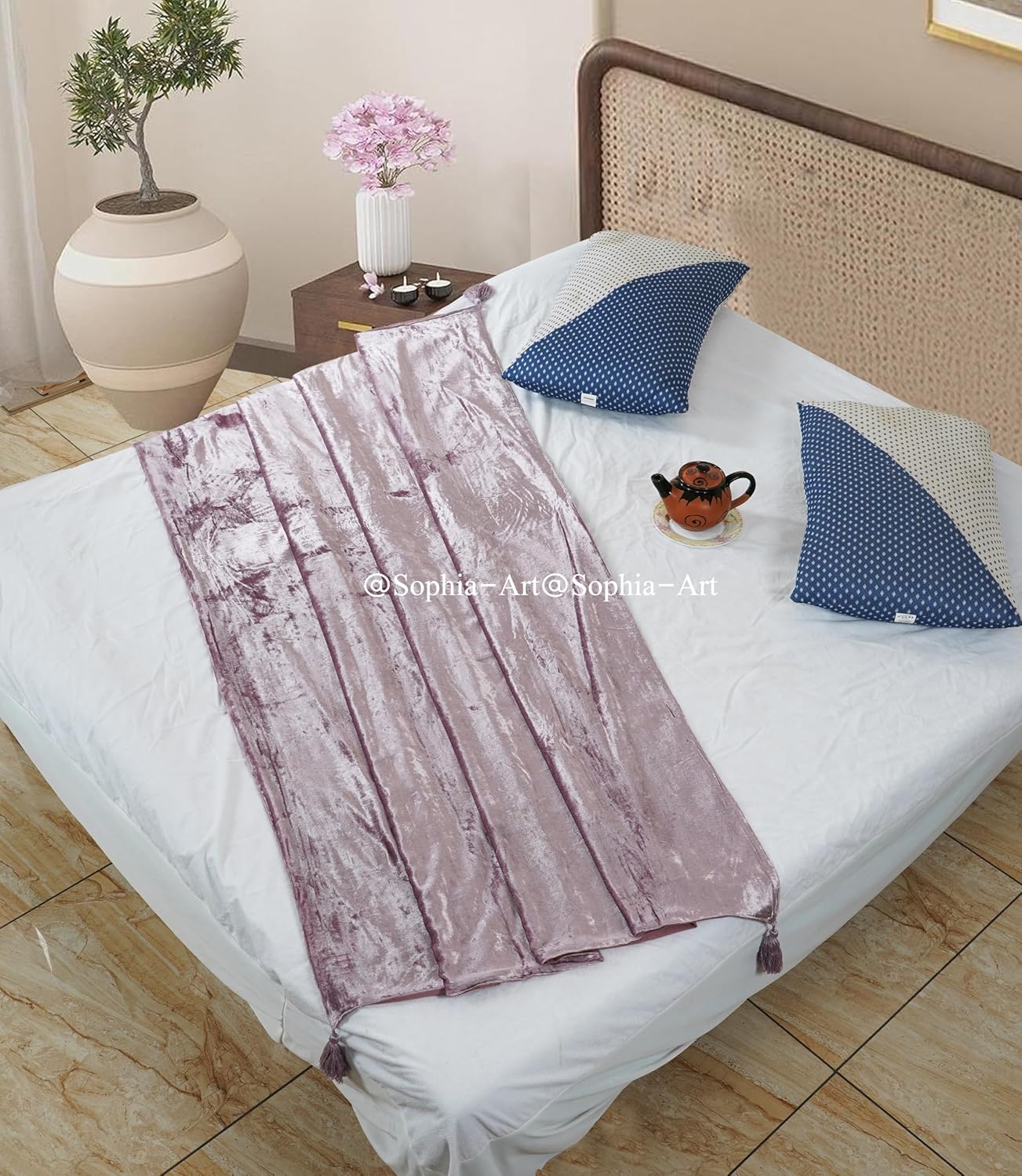 Sophia-Art Luxury Crushed Velvet Throw Blanket with Tassels Sofa Bed Soft Blankets Boho Warm Throws Cozy Plush Lightweight Pet (108x90 inches, Royal Blue) - Image 22