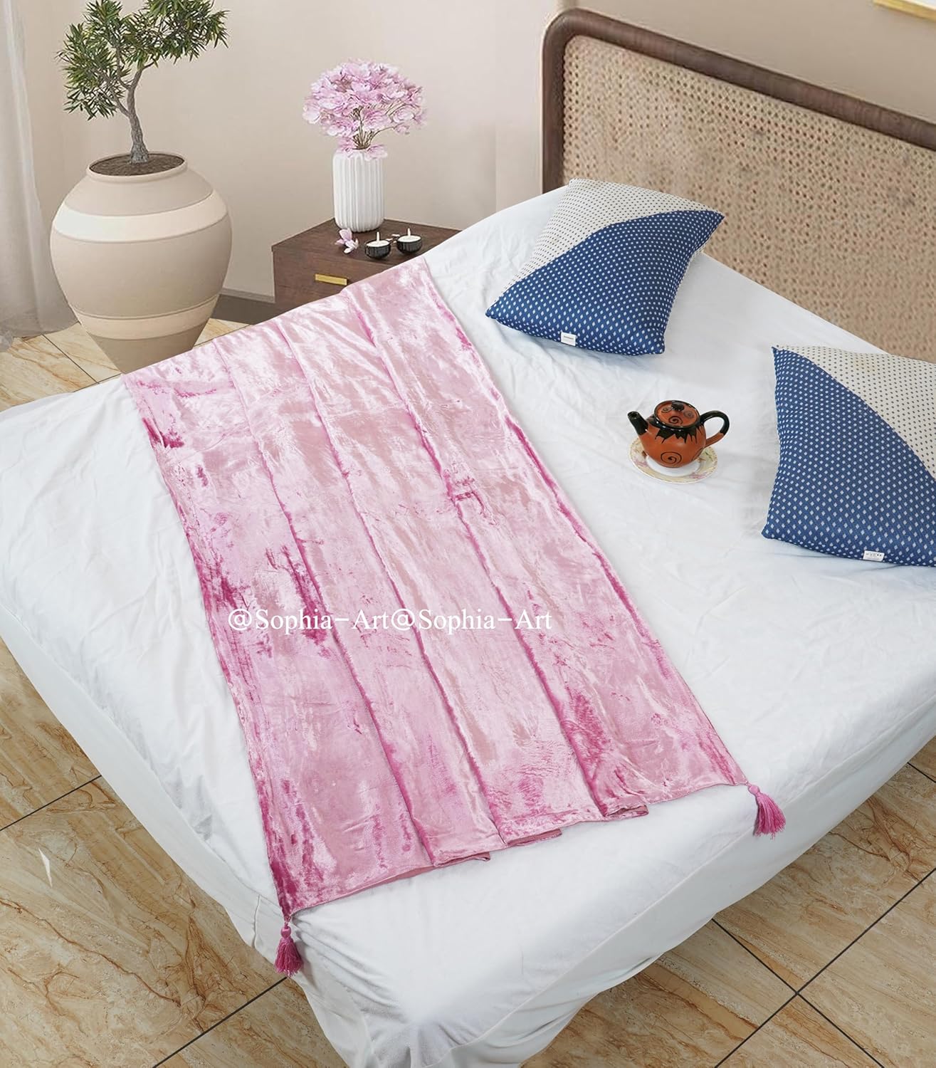 Sophia-Art Luxury Crushed Velvet Throw Blanket with Tassels Sofa Bed Soft Blankets Boho Warm Throws Cozy Plush Lightweight Pet (108x90 inches, Royal Blue) - Image 25