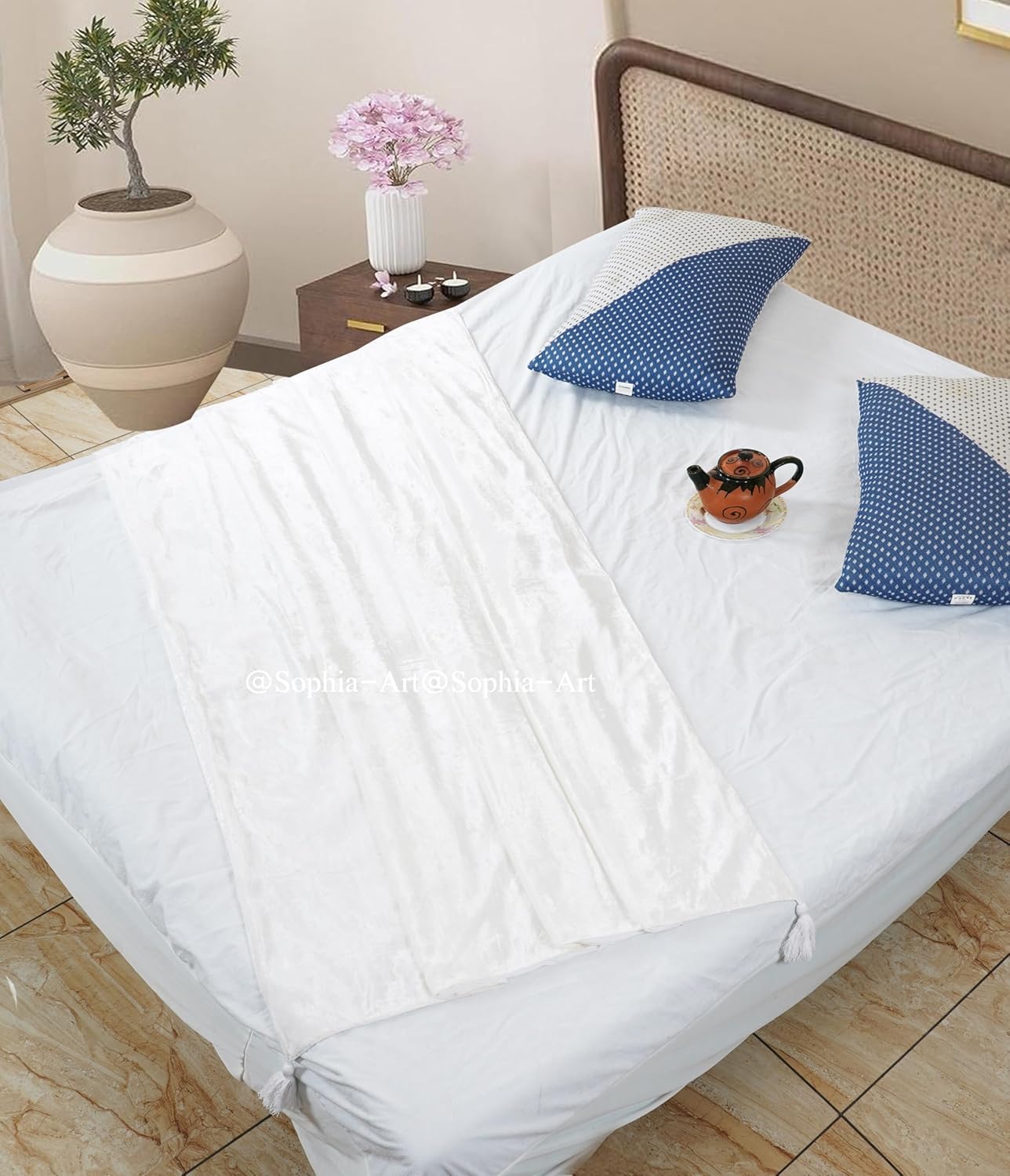 Sophia-Art Luxury Crushed Velvet Throw Blanket with Tassels Sofa Bed Soft Blankets Boho Warm Throws Cozy Plush Lightweight Pet (108x90 inches, Royal Blue) - Image 19