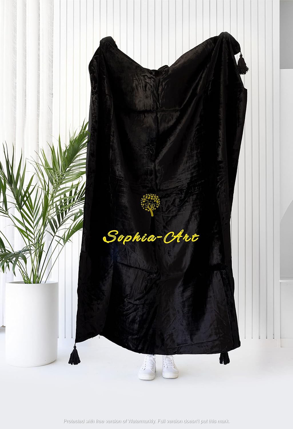 Sophia-Art Luxury Crushed Velvet Throw Blanket with Tassels Sofa Bed Soft Blankets Boho Warm Throws Cozy Plush Lightweight Pet (108x90 inches, Royal Blue) - Image 15