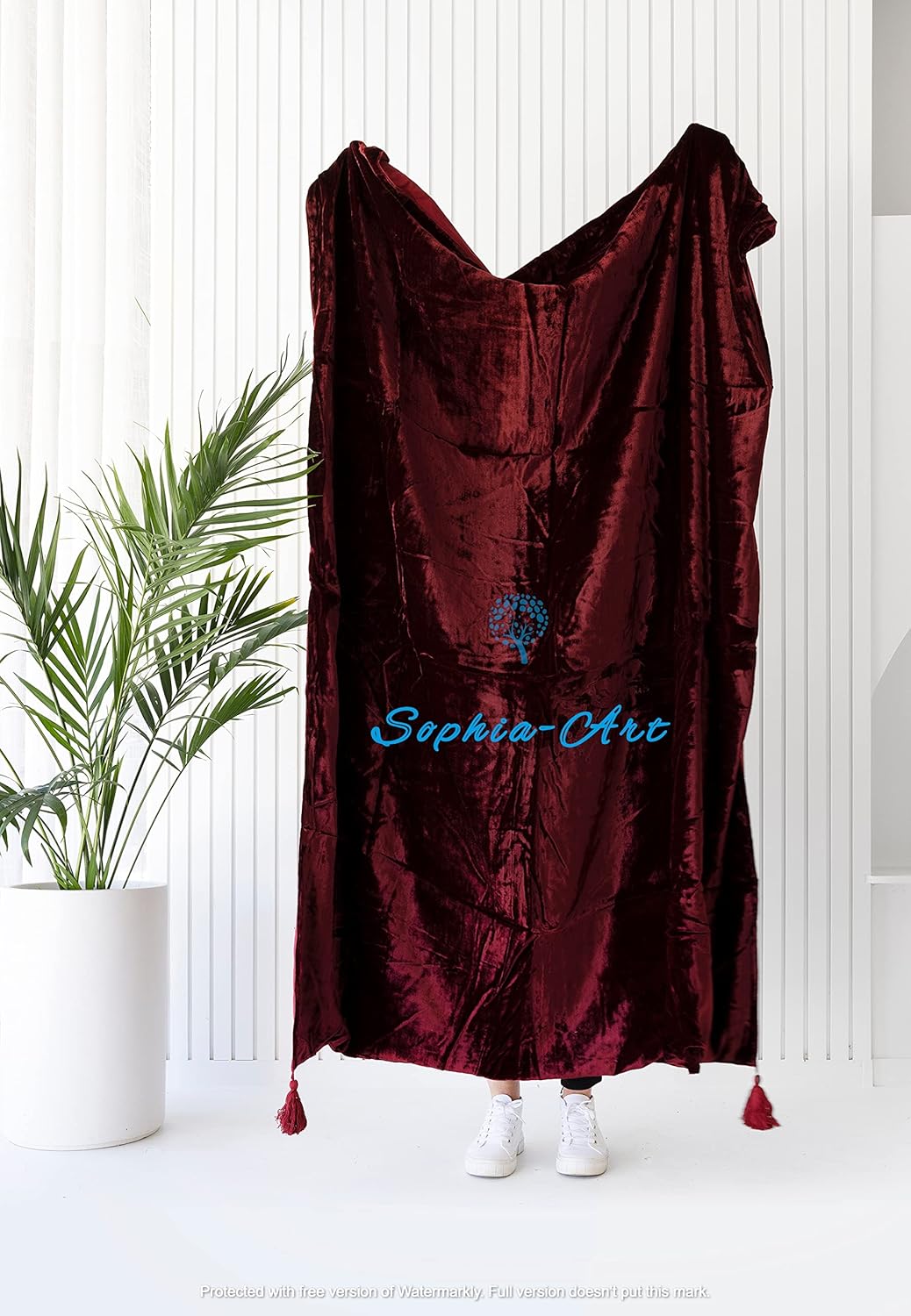 Sophia-Art Luxury Crushed Velvet Throw Blanket with Tassels Sofa Bed Soft Blankets Boho Warm Throws Cozy Plush Lightweight Pet (108x90 inches, Royal Blue) - Image 16