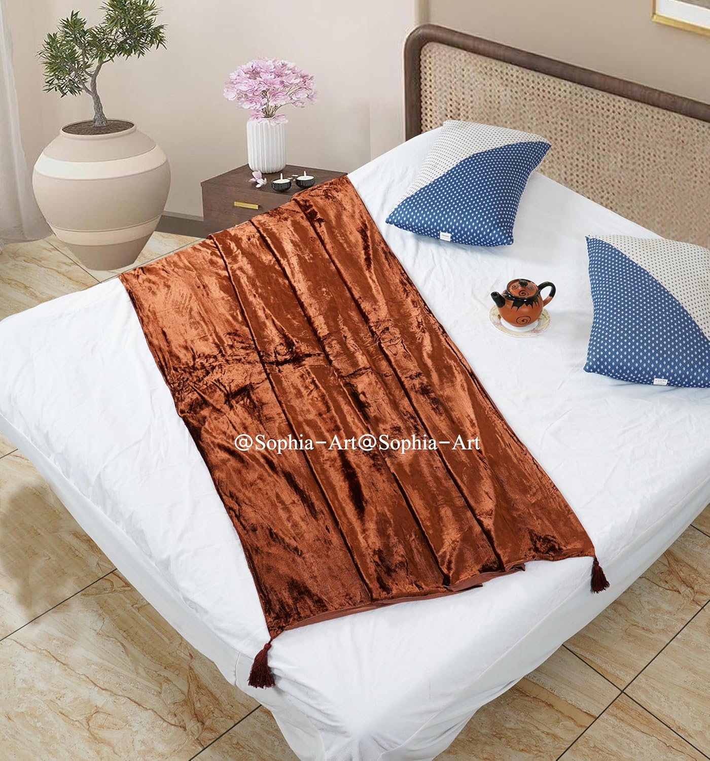 Sophia-Art Luxury Crushed Velvet Throw Blanket with Tassels Sofa Bed Soft Blankets Boho Warm Throws Cozy Plush Lightweight Pet (108x90 inches, Royal Blue) - Image 26