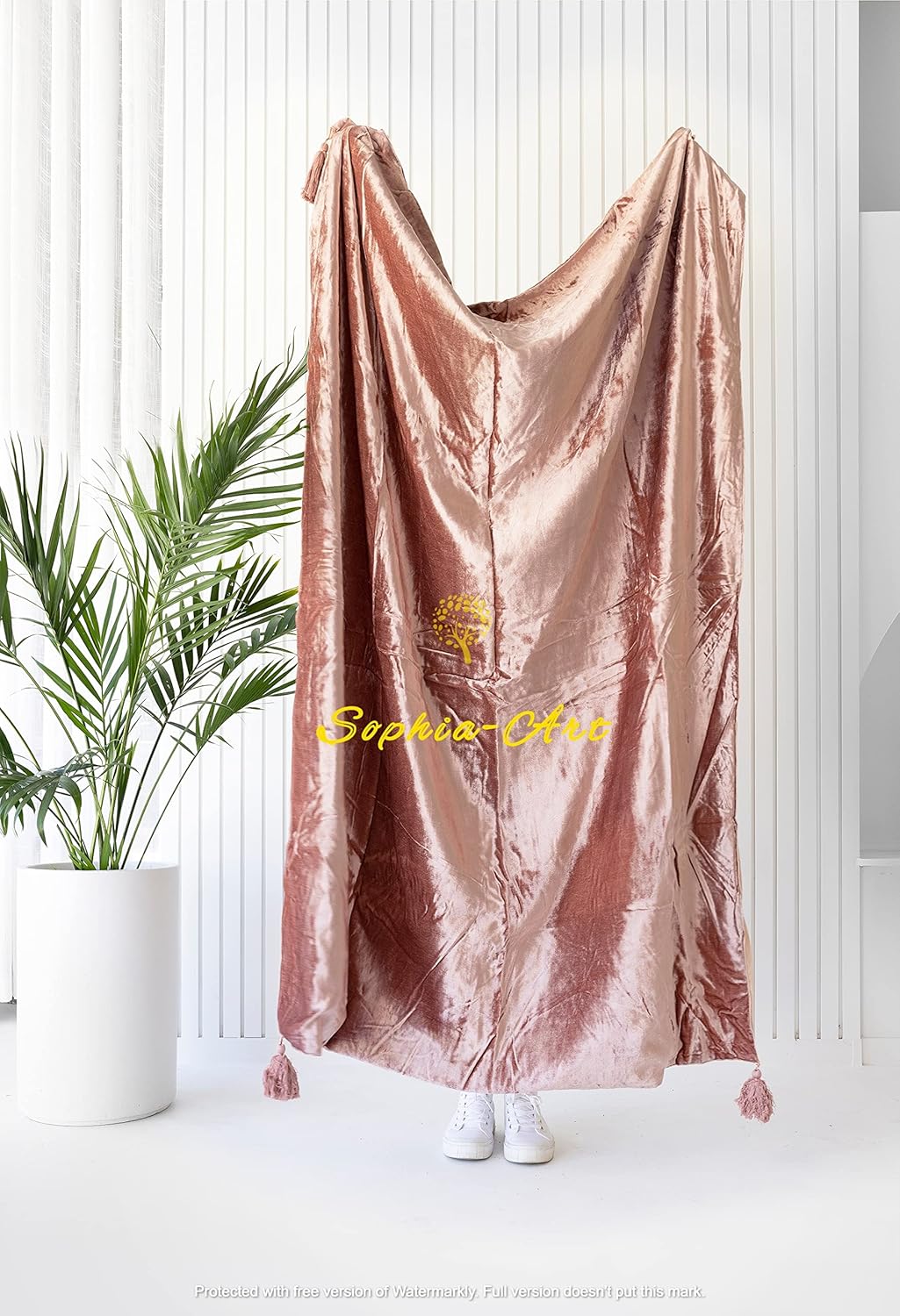 Sophia-Art Luxury Crushed Velvet Throw Blanket with Tassels Sofa Bed Soft Blankets Boho Warm Throws Cozy Plush Lightweight Pet (108x90 inches, Royal Blue) - Image 14