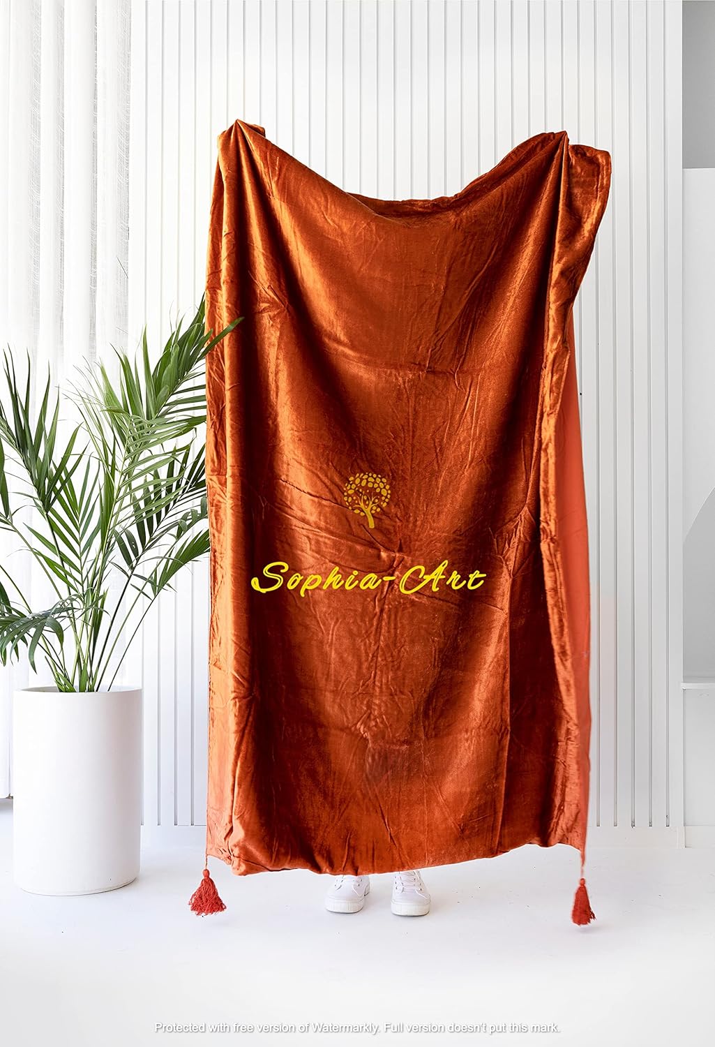 Sophia-Art Luxury Crushed Velvet Throw Blanket with Tassels Sofa Bed Soft Blankets Boho Warm Throws Cozy Plush Lightweight Pet (108x90 inches, Royal Blue) - Image 10