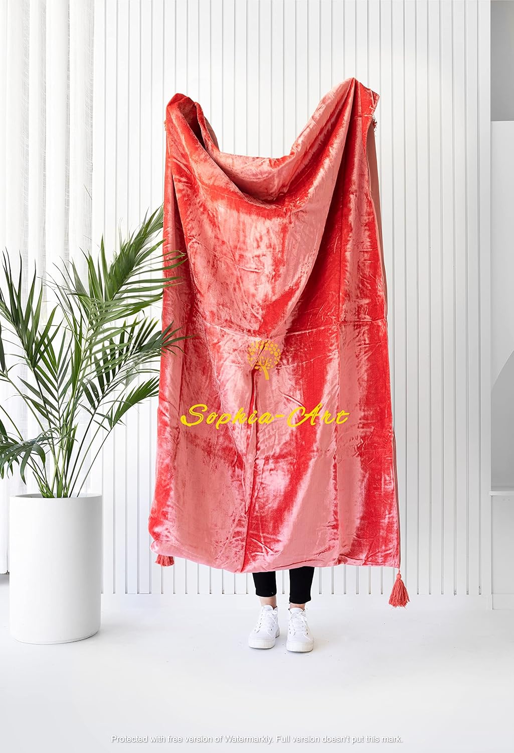 Sophia-Art Luxury Crushed Velvet Throw Blanket with Tassels Sofa Bed Soft Blankets Boho Warm Throws Cozy Plush Lightweight Pet (108x90 inches, Royal Blue) - Image 17