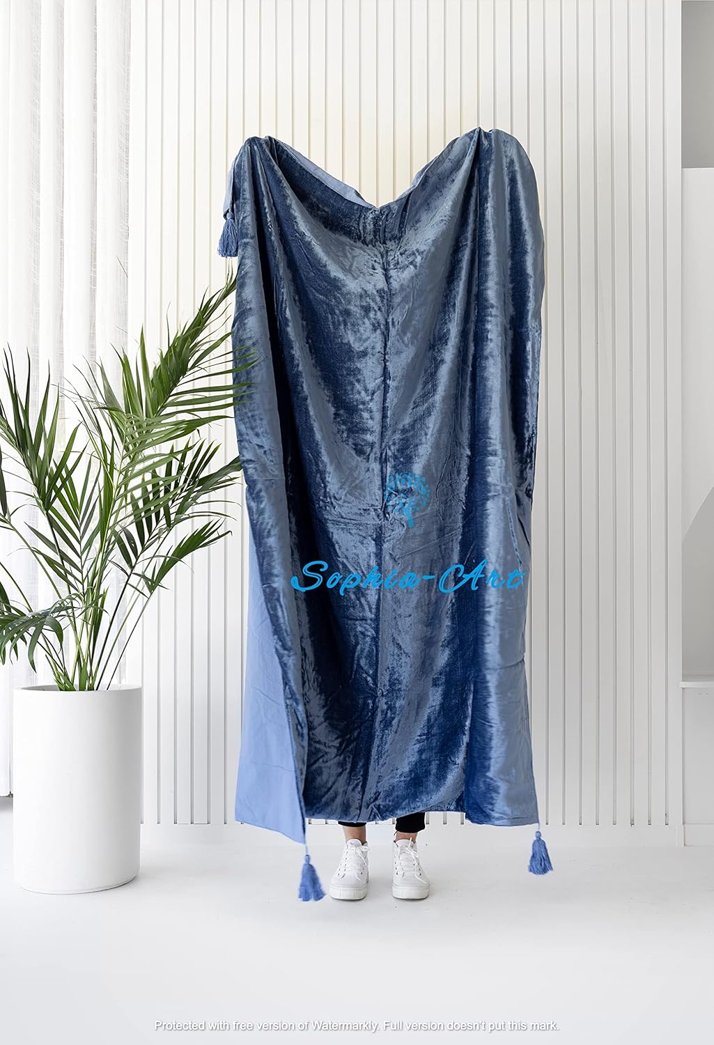 Sophia-Art Luxury Crushed Velvet Throw Blanket with Tassels Sofa Bed Soft Blankets Boho Warm Throws Cozy Plush Lightweight Pet (108x90 inches, Royal Blue) - Image 20